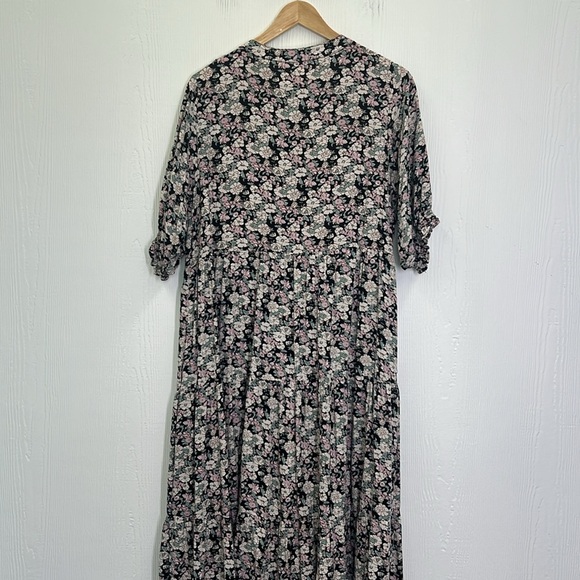 Natural Life - Colorful Floral Short Sleeve Tiered Half Button Maxi Dress Medium - Picture 12 of 13